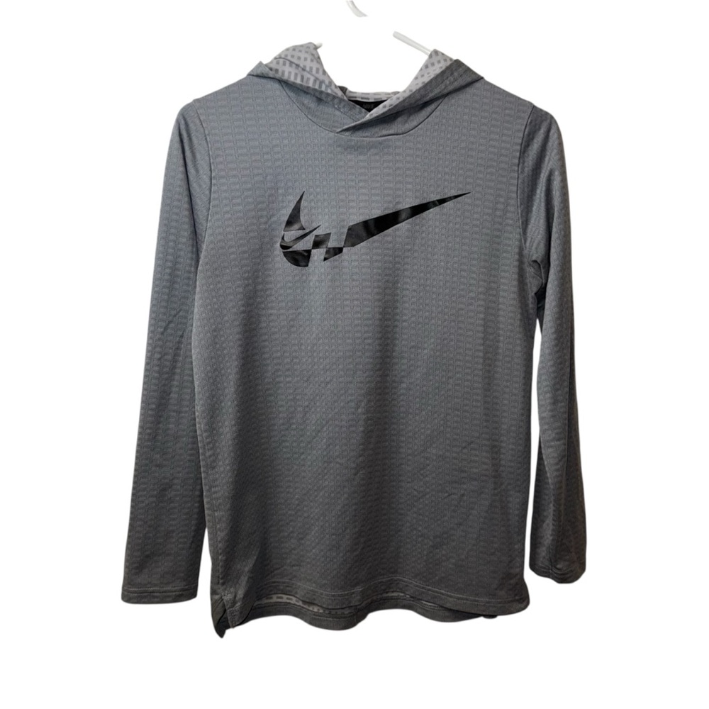 Nike Big Kids' (Boys') Long-Sleeve Hooded Training Top Grey/Black (XL)